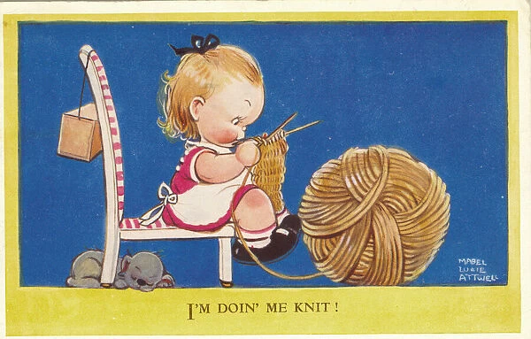WW2 era - Comic Postcard - I m doin me knit