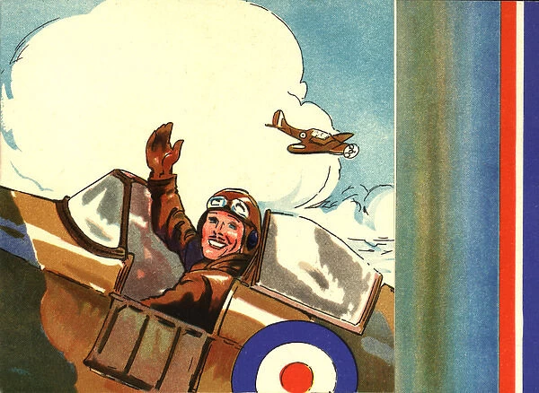 WW2 greetings card, RAF pilot waving