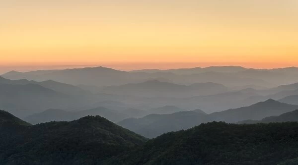 Blue Ridge Mountains from the Blue Ridge Parkway at sunset, Jackson County, North Carolina