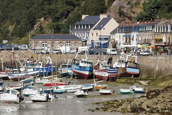 Fishing boats in harbour at the scallop fishing port of Erquy Cotes d Armor