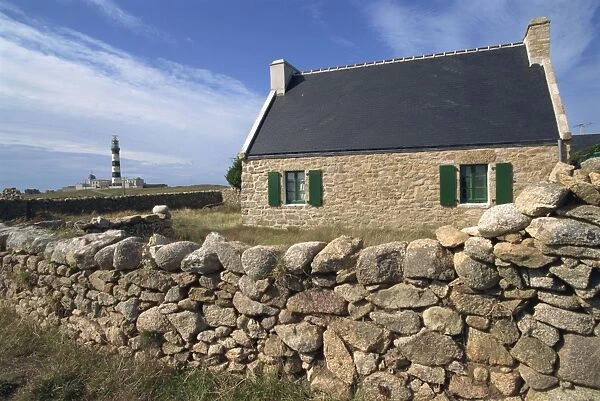 Old house near Creac h lighthouse, Ile d Ouessant, Brittany, France, Europe