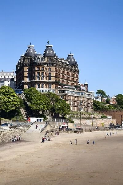 South Sands and Grand Hotel, Scarborough, North Yorkshire, Yorkshire, England, United Kingdom, Europe