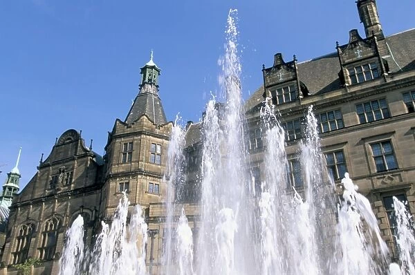 Town Hall and Peace Garden fountains, Sheffield, South Yorkshire, England