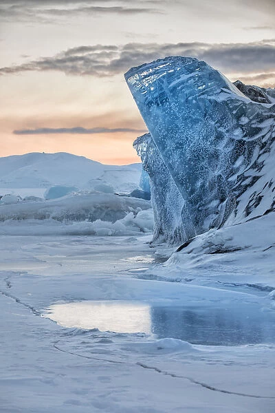 Iceberg frozen in the sea ice off Spitsbergen East Coast, Svalbard