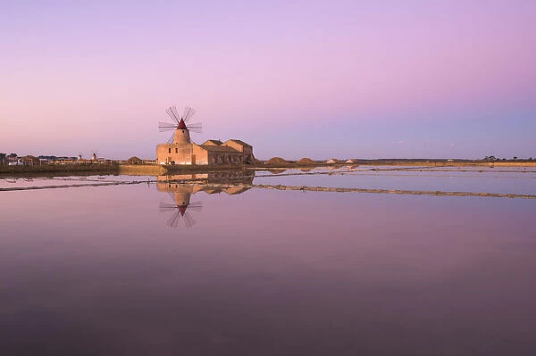 Old windmill in the Marsala Salt Pans, Trapani, Sicily, Italy
