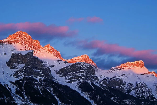 Peaks of Mt. Rundle at sunrise From Canmore, East of, Banff National Park, Alberta, Canada