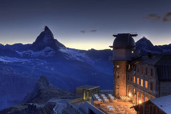 Switzerland, Valais, Zermatt, Gornergrat mountain, Matterhorn and 3100 Kulm Gornergrat