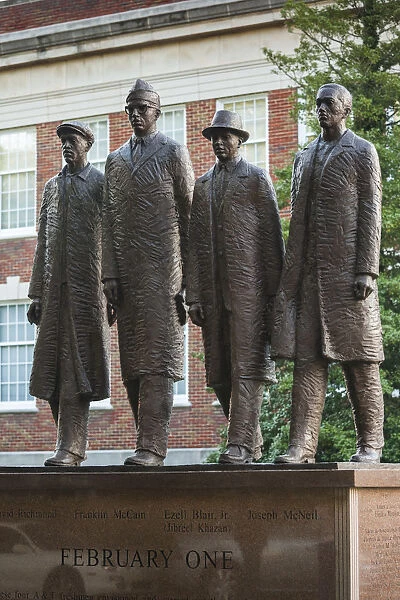 USA, North Carolina, Greensboro, statue of the Greensboro Four, students who staged