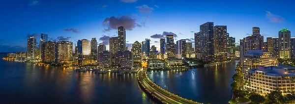 View from Brickell Key, a small island covered in apartment towers, towards the Miami skyline