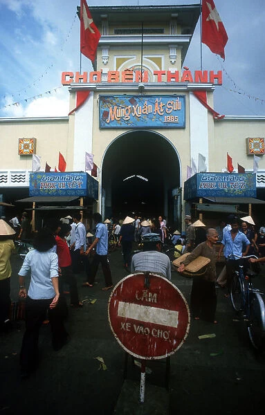 20002464. VIETNAM Ho Chi Minh City Main entrance to Ben Thanh Market part view of belfry