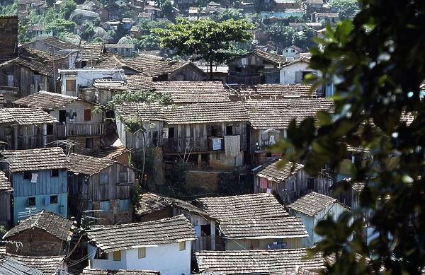 20054409. BRAZIL Favela Rooftops of shanty town. Brasil slum favella Brazil