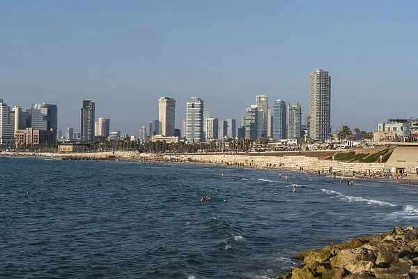 The shoreline and city of Jaffa and Tel Aviv on the shore of the Mediterranean Sea