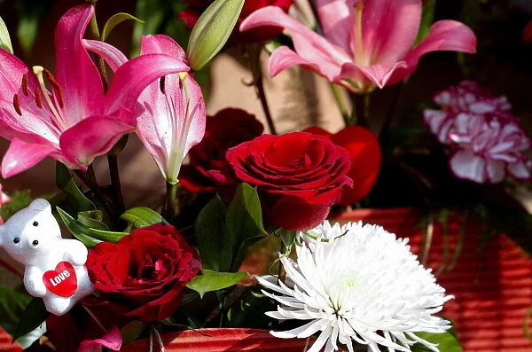 Flowers are displayed in a shop on Valentines Day in Cairo