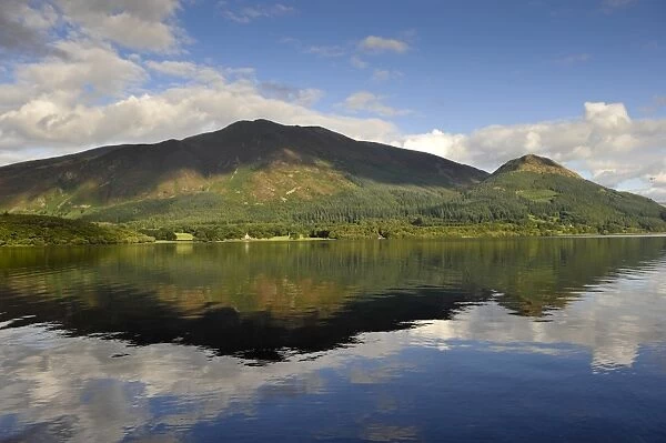 View of mountain reflected in lake, Skiddaw, Bassenthwaite Lake, Keswick, Northern Fells, Lake District N. P