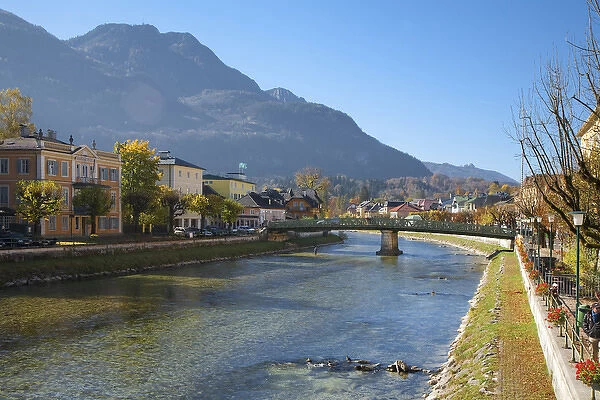 Bad Ischl, Upper Austria, Austria - An old world cityscape set on a waterway. Horizontal