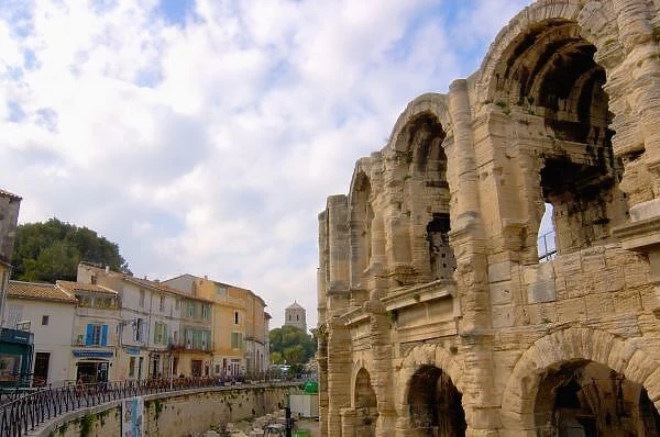 France, Arles, Provence, Roman amphitheatre and shops