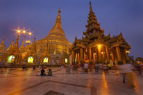 Myanmar, Yangon. Schwedagon Temple at twilight