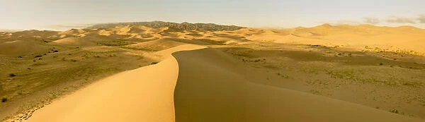 Panorama. Sand Dunes at Sunset. Gobi Desert. Mongolia