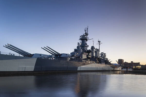 USA, North Carolina, Wilmington, Battleship USS North Carolina, BB-55, dawn