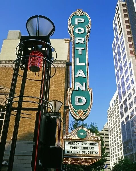 USA, Oregon, Portland. Marquee on the Arlene Schnitzer Concert Hall