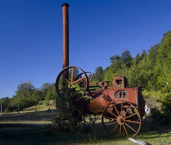 Villarrica National Park, Chile. South America. Derelict steam engine. Parque Nacional Villarrica