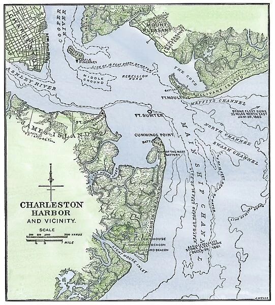 Map showing location of Fort Sumter, Civil War