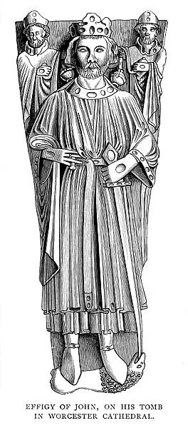 (1167-1216). King of England, 1199-1216. Line engraving of the effigy of King John on his tomb in Worcester Cathedral
