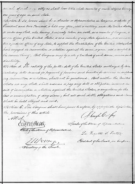 14th AMENDMENT, 1868. The second page of the 14th Amendment of the United States Constitution