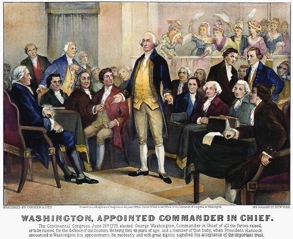 (1732-1799) accepting the election to Commander in Chief in the Continental Congress, 15 June, 1775: lithograph, 1876, by Currier & Ives