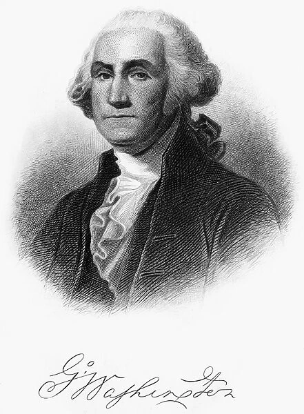 (1732-1799) First President of the United States. Ethcing, 1880, by H. B. Hall after the painting by Gilbert Stuart