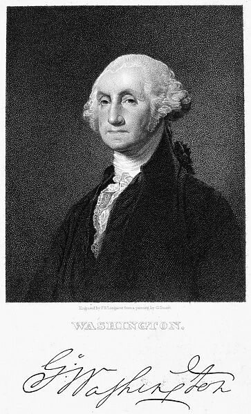 (1732-1799). First President of the United States. Stipple engraving, 19th century, after Gilbert Stuart