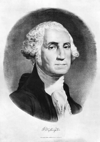 (1732-1799). First President of the United States. Lithograph by Currier & Ives