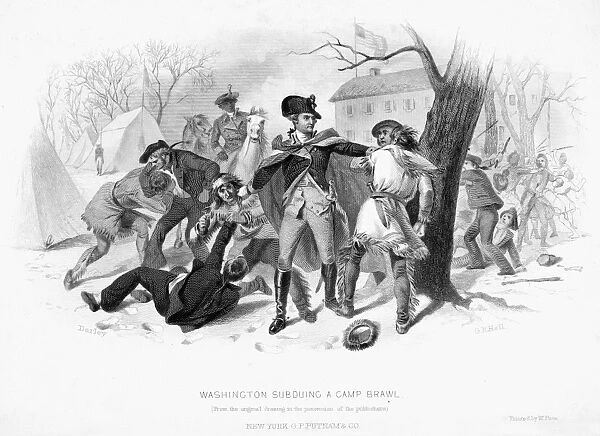 (1732-1799). First President of the United States. General Washington subduing a camp brawl during the American Revolutionary War. Steel engraving, 19th century