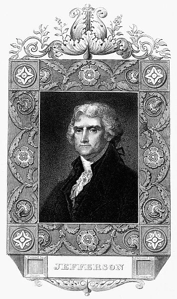 (1743-1826). Third President of the United States. Stipple engraving, 19th century, after Gilbert Stuart