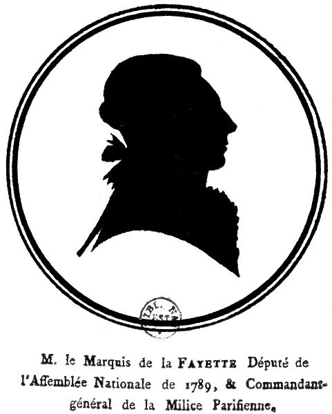 (1757-1834). French soldier and statesman. Silhouette commemorating Lafayettes participation as a member of the National Assembly and as Commander of the National Guard in Paris during the French Revolution