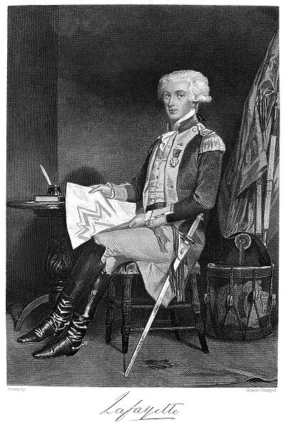 (1757-1834). French soldier and statesman. Steel engraving, American, 1863, after Alonzo Chappel, depicting Lafayette during his American service