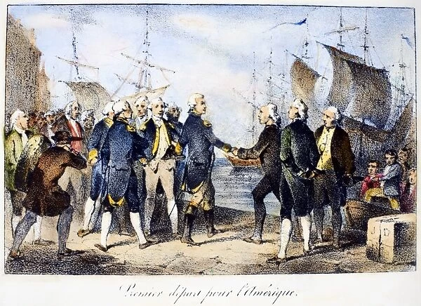 (1757-1834). French soldier and statesman. Lafayettes departure for America, 1777. Lithograph, French, 19th century