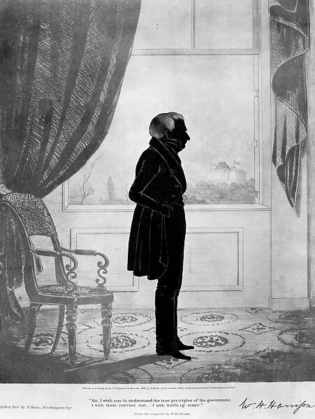 (1773-1841). Ninth President of the United States. Lithograph silhouette, 1841