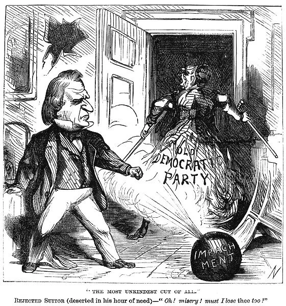 17th President of the United States. American newspaper cartoon published during Johnsons impeachment trial, 1868