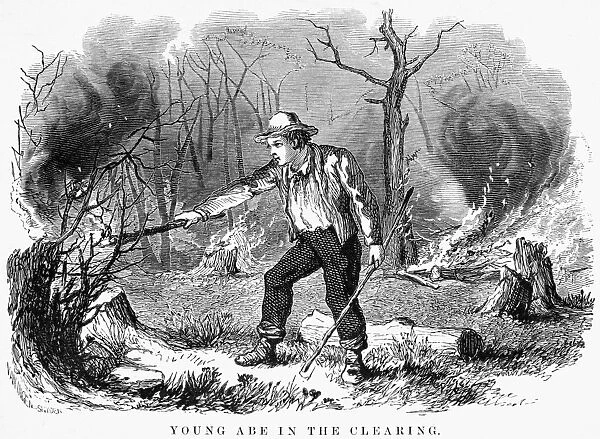 (1809-1865). 16th President of the United States. Young Abe in the Clearing. Wood engraving, American, 1868