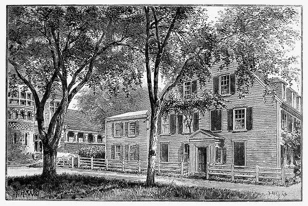 (1809-1894). American physician and man of letters. The birthplace of the late Oliver Wendell Holmes, at Cambridge, Massachusetts. Wood engraving, English, 1894