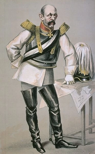 (1815-1898). Prussian statesman and first chancellor of Germany. English caricature lithograph, 1870