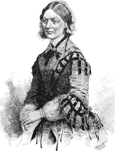 (1820-1910). English nurse, hospital reformer, and philanthropist. Pen-and-ink drawing, 1890, by Valerian Gribayedoff, after a photograph