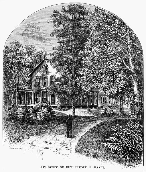 (1822-1893). 19th President of the United States. The Hayes residence at Fremont, Ohio. Wood engraving, late 19th century