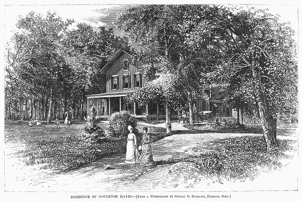 (1822-1893). 19th President of the United States. Residence of Hayes in Fremont, Ohio. Engraving from an American newspaper, 1876