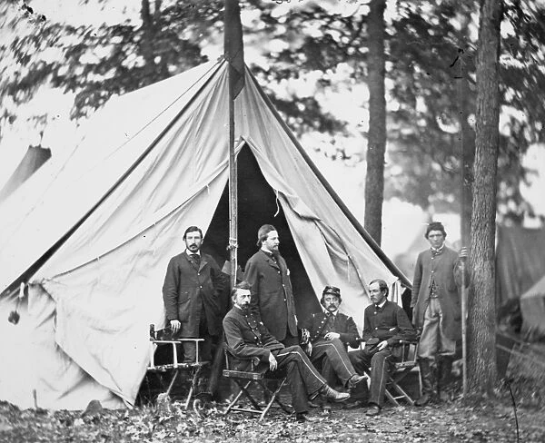 (1824-1872). American army surgeon. Dr. Letterman (seated, at left), medical director of the Army of the Potomac, with his staff at Warrenton, Virginia, during the American Civil War. Photographed November 1862