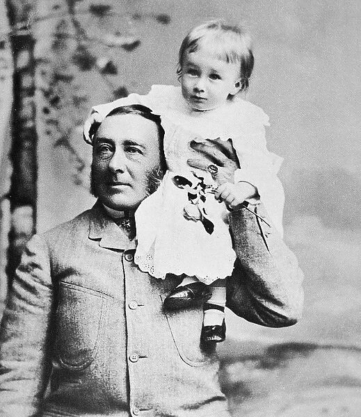 (1828-1900). American businessman. Photographed c1884 with his son, future United States President Franklin Delano Roosevelt