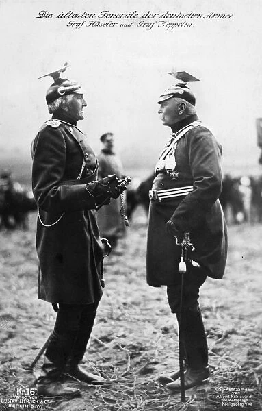 (1838-1917). Count Ferdinand von Zeppelin. German soldier and aeronaut. Photographed c1914, with Count Gottlieb von Haeseler (left)