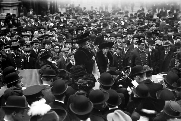 (1847-1919). American preacher, physician and suffragette. Photographed giving a speech on Wall Street, New York City, 7 December 1911