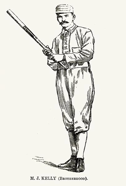 (1857-1894). Known as King Kelly. American professional baseball player. As a member of the Brotherhood, or Players League. Line drawing, 1890